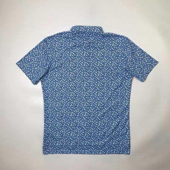 Johnnie O Polo Shirt Mens M Blue Dev Golf Printed Performance Querencia LOGO - Picture 8 of 10